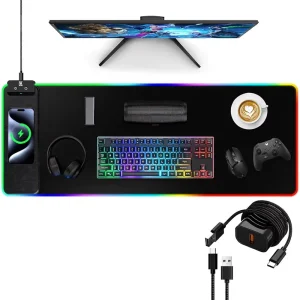 RGB Non Toxic Gaming Mouse Pad Fast Wireless Charger LED Microfiber Ultra Smooth Surface Non Slip Base Waterproof Home Office
