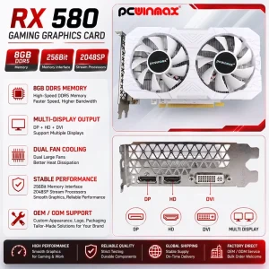 RX 580 2048SP 8GB GDDR5 256-bit Graphics Card with DP HD and DVI Output for Desktop PC Gaming Upgrade