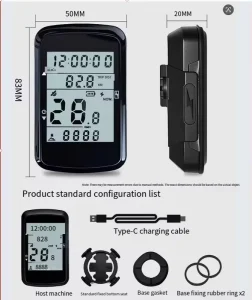 Road Bike GPS Computer Wireless Sensor Odometer Speedometer FSTN BLE5.0 ANT+ IP67 Waterproof BDS 2.4-Inch Screen Map Navigation