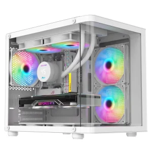 Ruix Carnival S2(Curved) Double Sided Tempered Glass Gaming PC Case Micro ATX Mid Tower Computer Case with Clear inside Visible