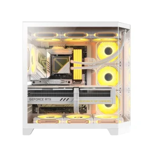 Ruix Lightweight Desktop Computer Case White Double Sided Tempered Glass ATX Fish Tank Plus Gaming Case Stock for Daily Work