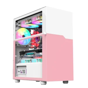 Ruix Luna Micro ATX Desktop Computer Case Pink White Office Fashion SPCC Side Panel Window Mid Tower Stock Status for Gaming