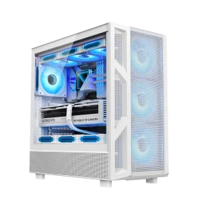 Ruix P31 Plus (Mesh) Mid Tower Gaming PC Case E ATX Side Panel Window Front Desktop Big Computer Case for Table PC