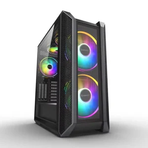 S03 Full Tower Aluminum Alloy PC Case with Dual Cooling Panels, White/Black Finish, Tempered Glass, and EATX Support