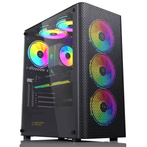 SNOWMAN Best Selling ATX Mid Tower Gaming Case with Tempered Glass Front Airflow Mesh up to 8x120mm Fan Support AIO 240mm Cooler