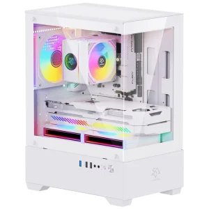 SNOWMAN White RGB Gaming M ATX Mid Tower Computer PC Case with Side Tempered Glass Panel and Magnetic Dust Filter with ARGB Fan