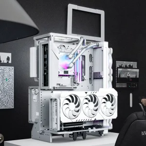 SOC-B-L Silver Aluminum Alloy Mid Tower Rack PC Case with Hybrid Cooling