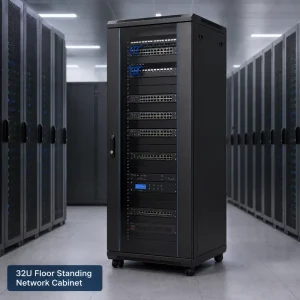 Server Rack Network Cabinet 32U Metal with Tempered Glass Door SPCC Cold Rolled Steel