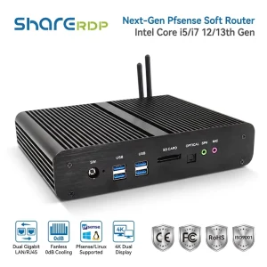 Sharerdp Custom Intel Core I3 I5 I7 12th 13th Gen Fanless Aluminum Alloy Case Dual LAN Dual HDMI 2COM RS232 Industrial PC