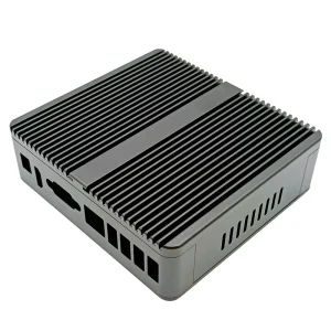 Square Gray Fanless Mini PC Aluminum Enclosure with Top Cooling Fins for Embedded Industrial Computer