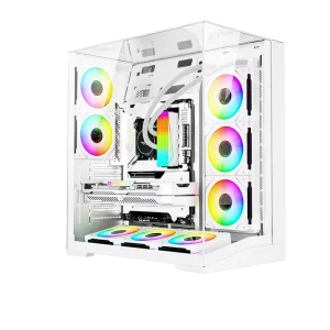 Steel Mid Tower Vertical ATX Gaming PC Case with Panoramic Glass Side Panel and 240 mm Water Cooling Support