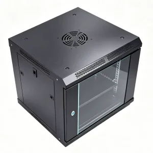 Swing Out 19 Inch Modular Wall Mounted Data Center Server Rack Enclosure 12U 600mm Deep Rear Access Hinge Wiring Black IP20