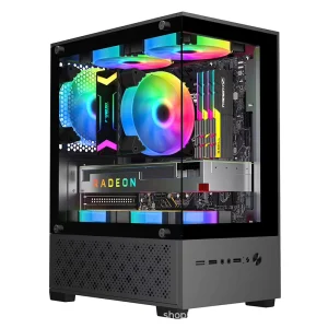 T8 Column Free Ocean View Room Assembled PC Case Desktop Micro ATX Motherboard Glass Side Panel DIY Enclosure Vertical USB 2.0
