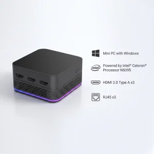 T9 Mini PC Celeron N5095 3 HDMI 3 RJ45 Portable Mini Desktop PC for Business Daily Use HTPC