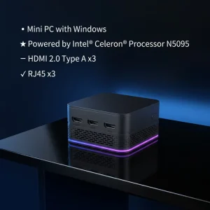 T9 Portable Mini Desktop PC Celeron N5095 DDR4 8GB RAM M.2 256GB SSD 3 HDMI 3 RJ45 Ports