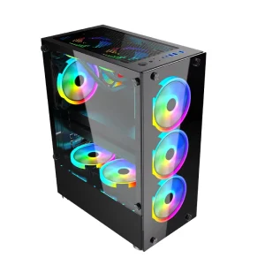 Tempered Glass ATX Gaming PC Case with 4 RGB Fans, 500*245*415mm