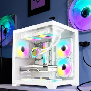 Tempered Glass Full Tower Gaming PC Case, Micro ATX with Display Screen