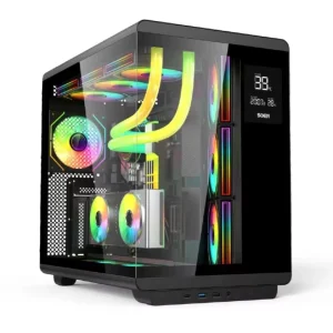 Tempered Glass Mid Tower ATX Desktop Gaming PC Case with Digital Screen