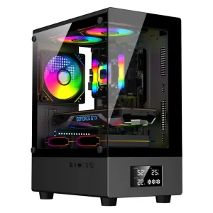 Tempered Glass Mid Tower Computer Case ATX ITX with LCD Display
