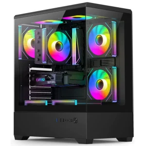 Tempered Glass Panel Micro ATX Gaming Computer Case with PSU Support RGB Fan