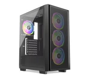 Tempered Glass Side Panel RGB Mid Tower ATX PC Case with Power Supply and USB3.0