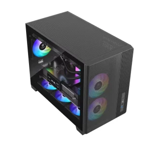 Tempered Glass Sideboard MATX Gaming PC Case with Front-Mounted Power Supply Support