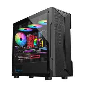 Terminator M-ATX HD Audio Computer Case Side Tempered Glass Mid Tower USB Port MicroATX for Gaming PCs
