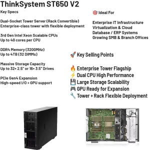 ThinkSystem ST650 V2 Tower Server Dual Xeon Processors DDR4 Memory 1 Year Warranty in Stock