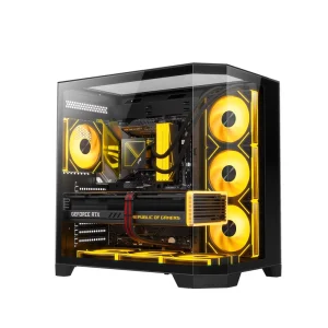 Three-Sided Tempered Glass ATX Mid Tower Gaming and Office Computer Case