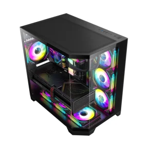 Transparent Tempered Glass ATX Full-Tower Aluminum Alloy Gaming PC Case with 360mm Liquid Cooler Support
