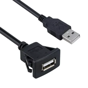 USB 2.0 Male-to-Female Car Dashboard Panel-Mount Extension Cable