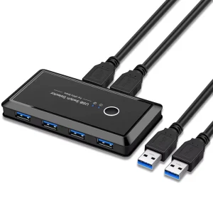 USB 3.0 KVM Switch for Windows Computer Keyboard and Mouse, 2-PC Sharing, 4 Devices, Type-A USB Switcher