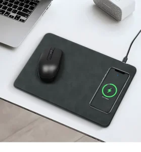 Ultra Thin PU Leather 15W Wireless Charging Anti Slip Gaming Style Mouse Pad 30x20cm Customized Rechargeable in Stock