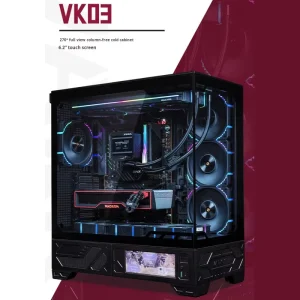 VK03LITE Mid-Tower Metal ATX PC Case with Panoramic Glass, Screen Display and 360mm Water Cooling Support