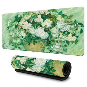 Van Gogh Starry Flower Large Water Resistant Scratch Proof High Quality Customizable Logo Gaming Mouse Pad Rubber Desk Mat Stock