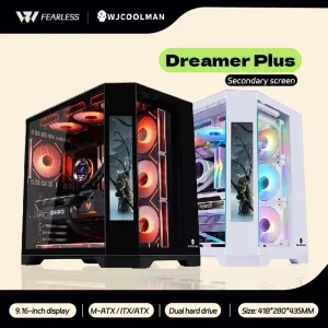 WJCOOLMAN Dreamer PLUS Secondary Screen MicroATX Metal PC Case Full Side Sea View Room 360 Water Cooler Stock