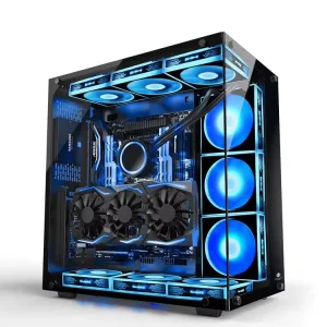 Water Cooling System Tempered Glass Panel Aluminum Alloy Mid Tower ATX MATX Vertical Gaming Computer Case with 3.5 2.5″ Install