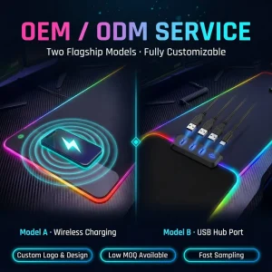 Waterproof Magnetic RGB Gaming Mouse Pad with 15W Phone Charger Large Extended LED Mousepad OEM ODM Eco Natural Rubber
