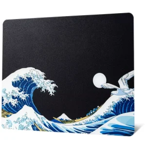Wave Cartoon Transparent Glass Gaming Mouse Pad Customizable Ergonomic with Wrist Rest 410x310mm for Office and Home