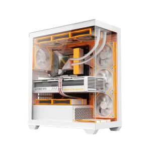 White ATX Gaming Desktop Computer Case, Tempered Glass, USB 3.0