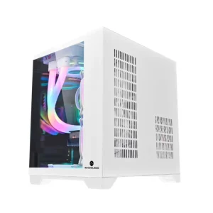 White ATX MATX Gaming PC Case with RGB Lighting, Water Cooling, and Tempered Glass Side Panel