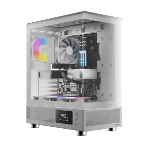 White ATX Mid Tower Gaming Computer Case Tempered Glass Temperature Display 3x 120mm ARGB Fans 5x Fans 240mm