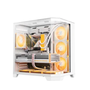 White ATX Mid Tower Gaming Computer Case with 7 Fans and Full-View Tempered Glass Panels