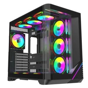 White ATX Mid Tower PC Case with Glass Side Panel LCD Cooling