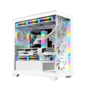 White Acrylic Tempered Glass Gaming PC Case, DIY Full-View Mid-Tower