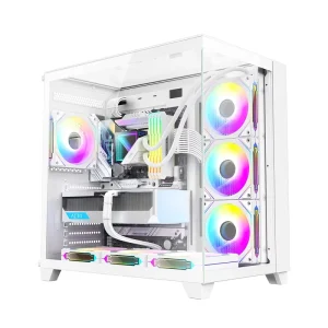 White Full-Tower ATX Gaming Computer Case, Three Tempered Glass Panels