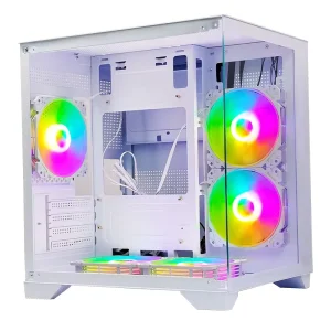 White Gaming PC Case with Tempered Glass Towers and M-ATX Support