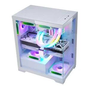 White MATX Mid-Tower Gaming PC Case with Tempered Glass