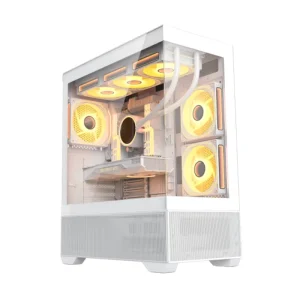 White MATX Mid-Tower Gaming PC Case with Tempered Glass and RGB Fans