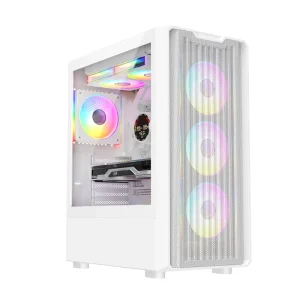 White Mesh ATX and Micro ATX Gaming PC Case with Glass Side Panel